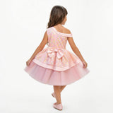 Rosy Bloom Off-Shoulder Sequin Birthday Dress for Girls