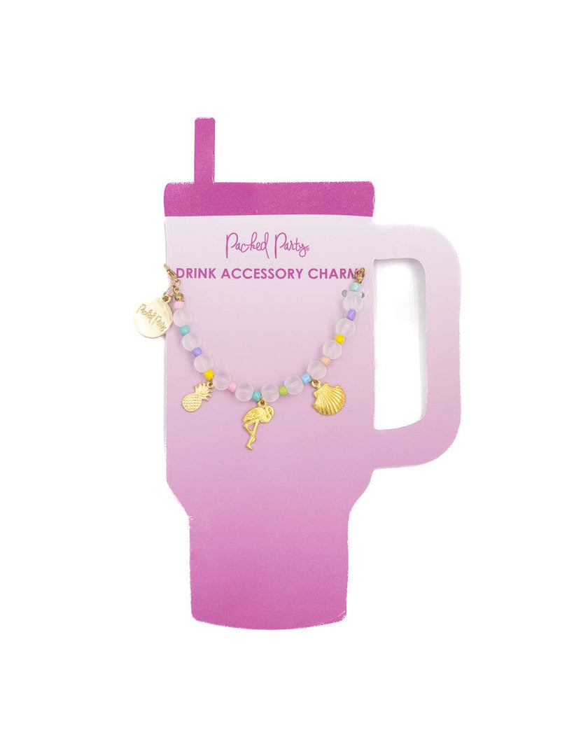 Packed Party Charmed Life Beaded Summer Drink Tumbler Charm - Beaded Chain with 3 Gold Charms Attachable to Tumblers and Drinkware for Poolside and Summer Style