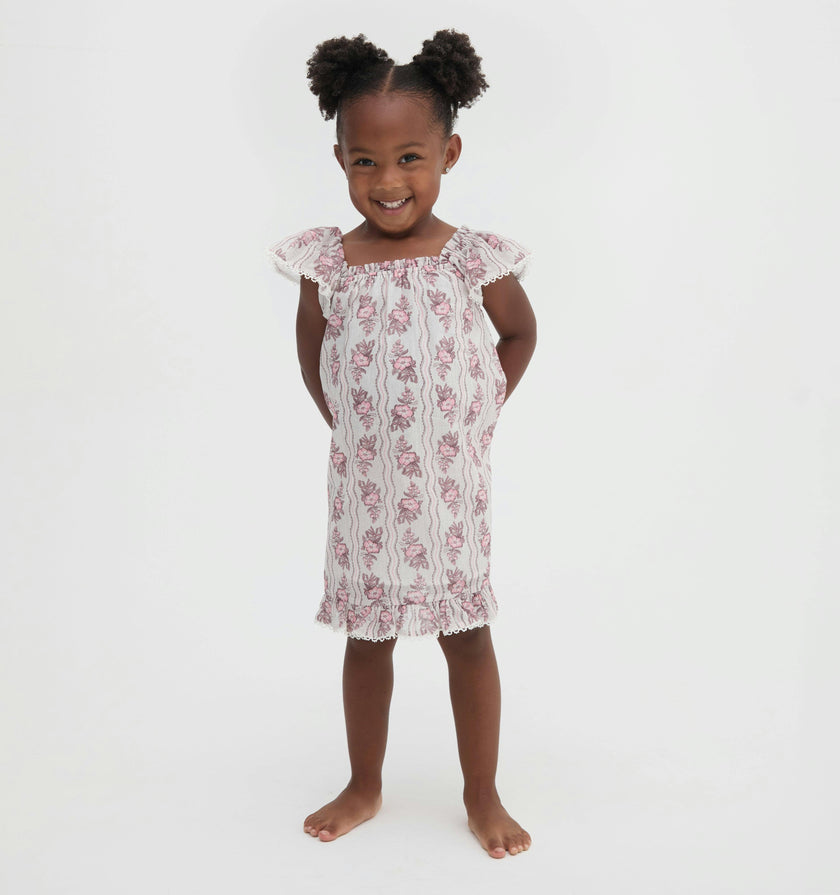 The Tiny Lucinda Dress - Peony Scallop Stripe Pink