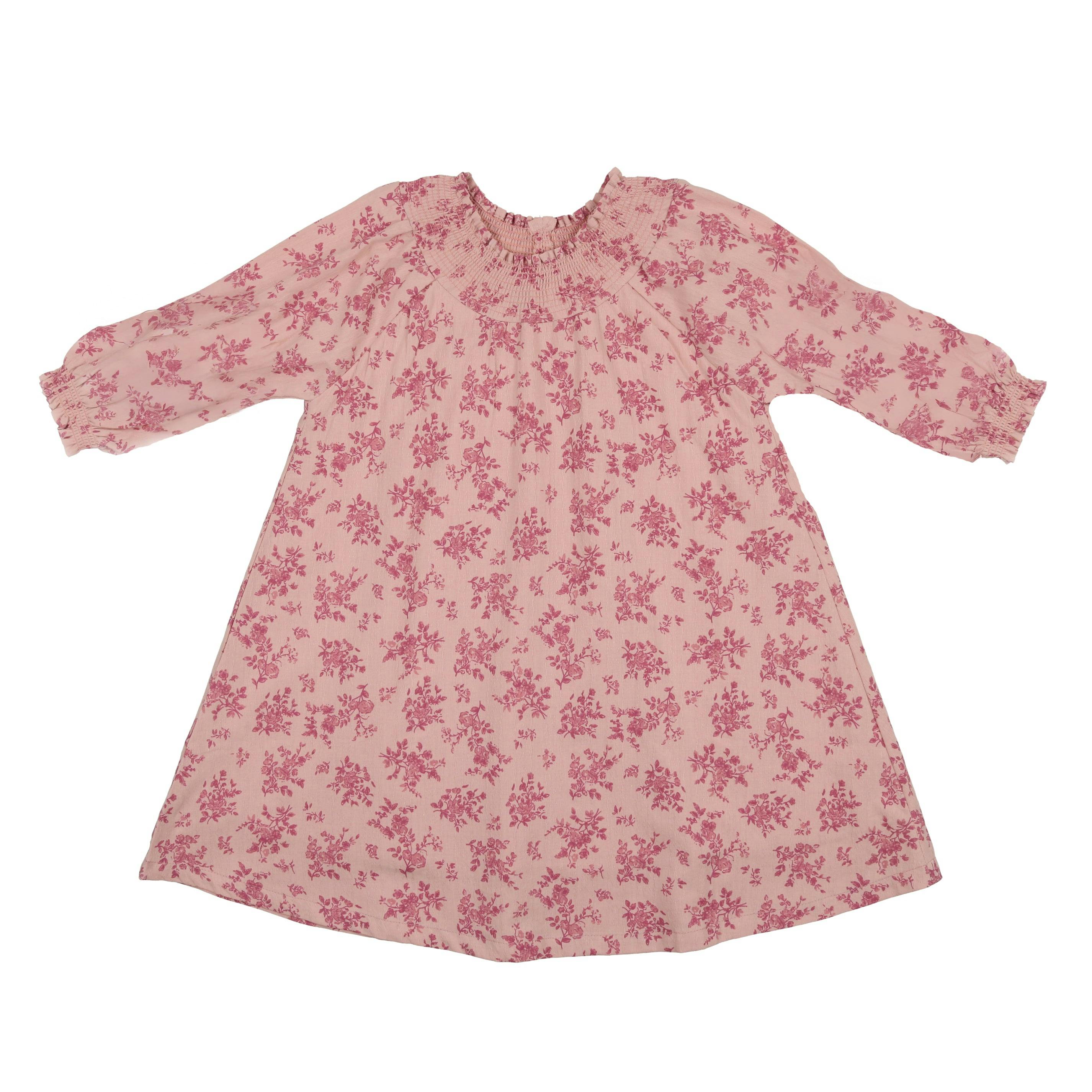 Smocked Floral 3/4 Sleeve Dress
