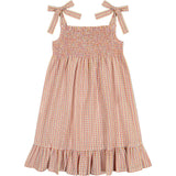 India Smocked Shoulder Tie Sundress, Plaid