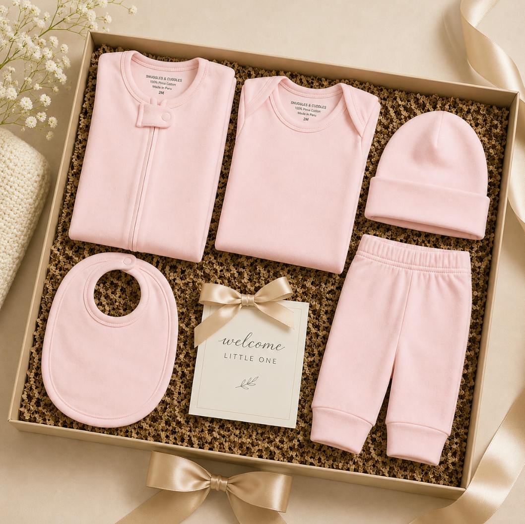 Pima Cotton 5 -Piece Layette Set | Hypoallergenic Baby Gift Set