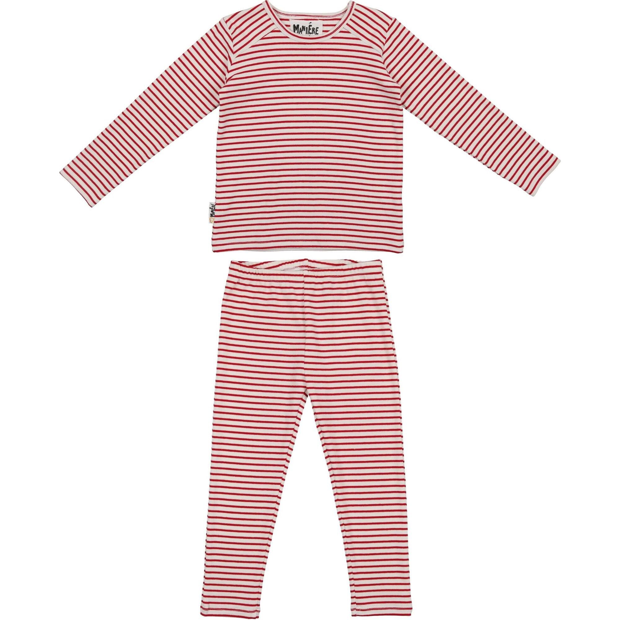 Directional Striped Raglan Sleeve Top & Pant Set, Red