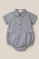 Baby Lucas Romper in Prussian Blue Plaid