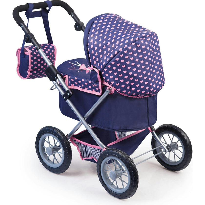 Trendy Pram Stroller for Toy Baby Dolls in Navy/Pink