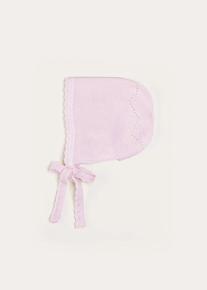 Lace Detail Bonnet in Baby Pink (0-9mths)
