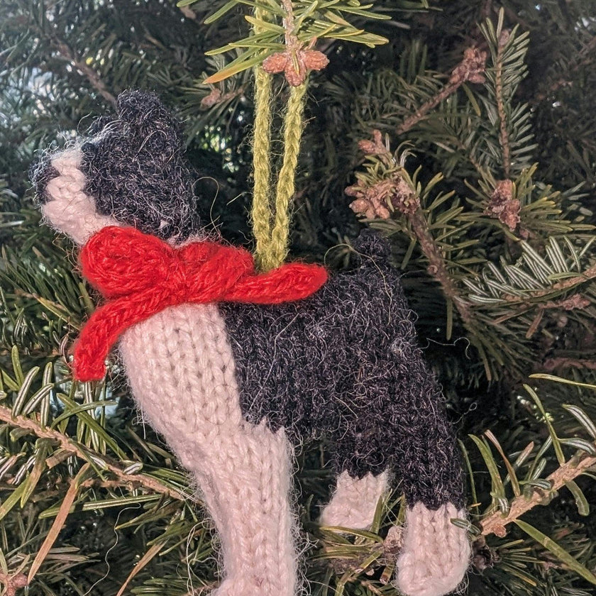 Boston Terrier Hand Knit Christmas Ornament Arcadia Home
