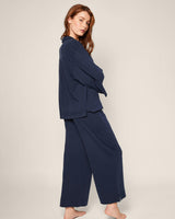The Olivia Wide Leg Pima Pajama Set in Navy