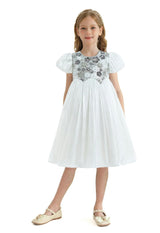 White Sequin Floral Bodice Dress