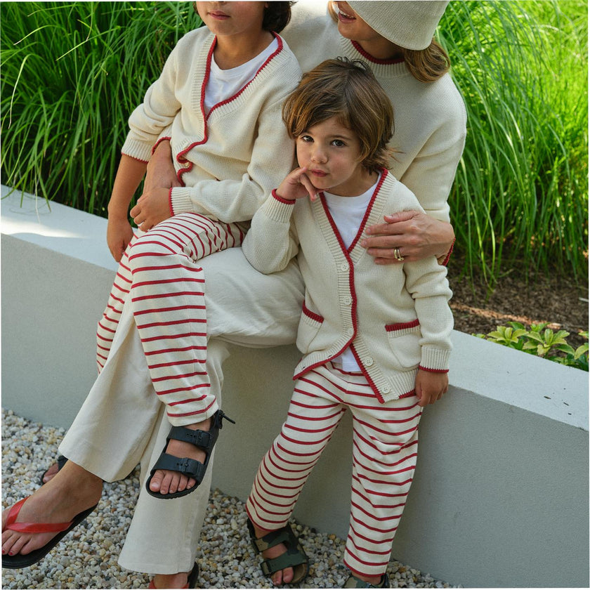 unisex cream and red stripe pant