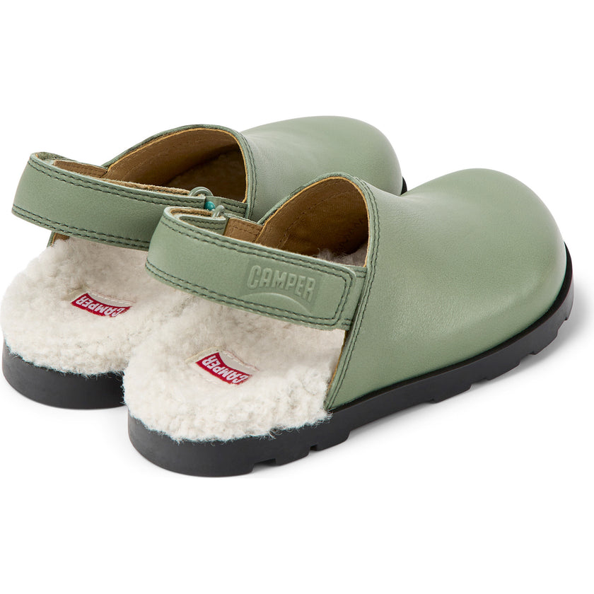 Brutus Fur Cushion Back Velcro Strap Leather Sandals, Green