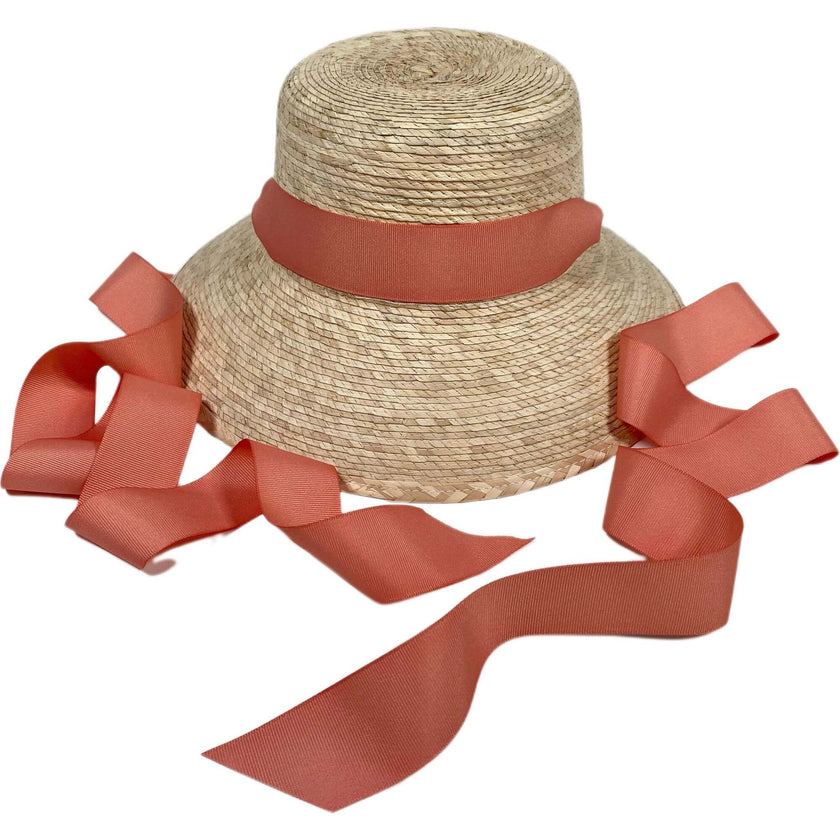 Little Girls Palmetto Long Coral Grosgrain Ribbon Bucket Hat