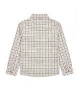 Achille Boy Shirt Long Slevees with 2 Pockets, Beige Grey Tartan