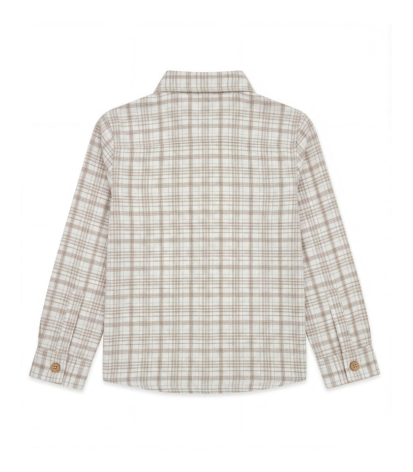 Achille Boy Shirt Long Slevees with 2 Pockets, Beige Grey Tartan