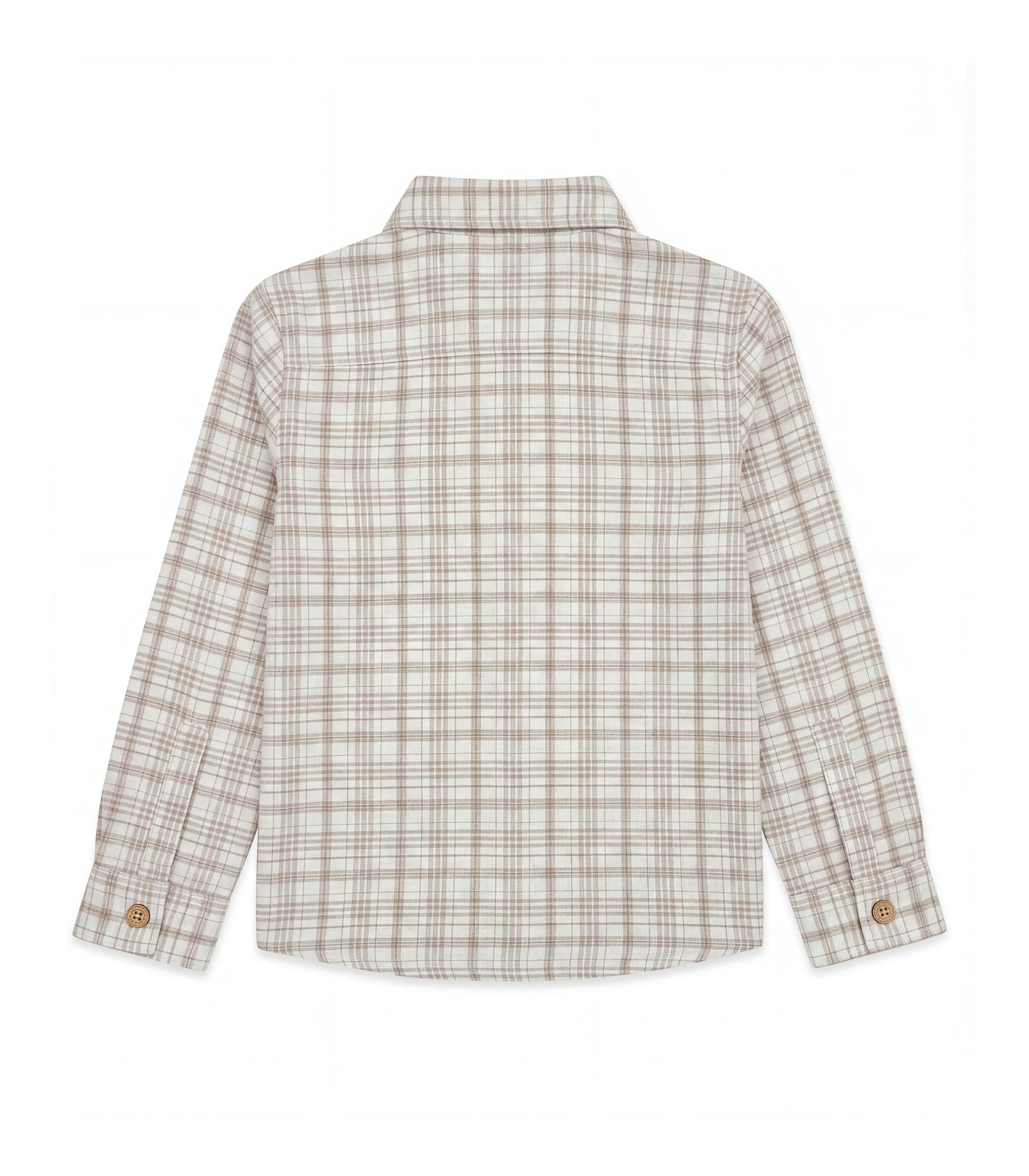 Achille Boy Shirt Long Slevees with 2 Pockets, Beige Grey Tartan
