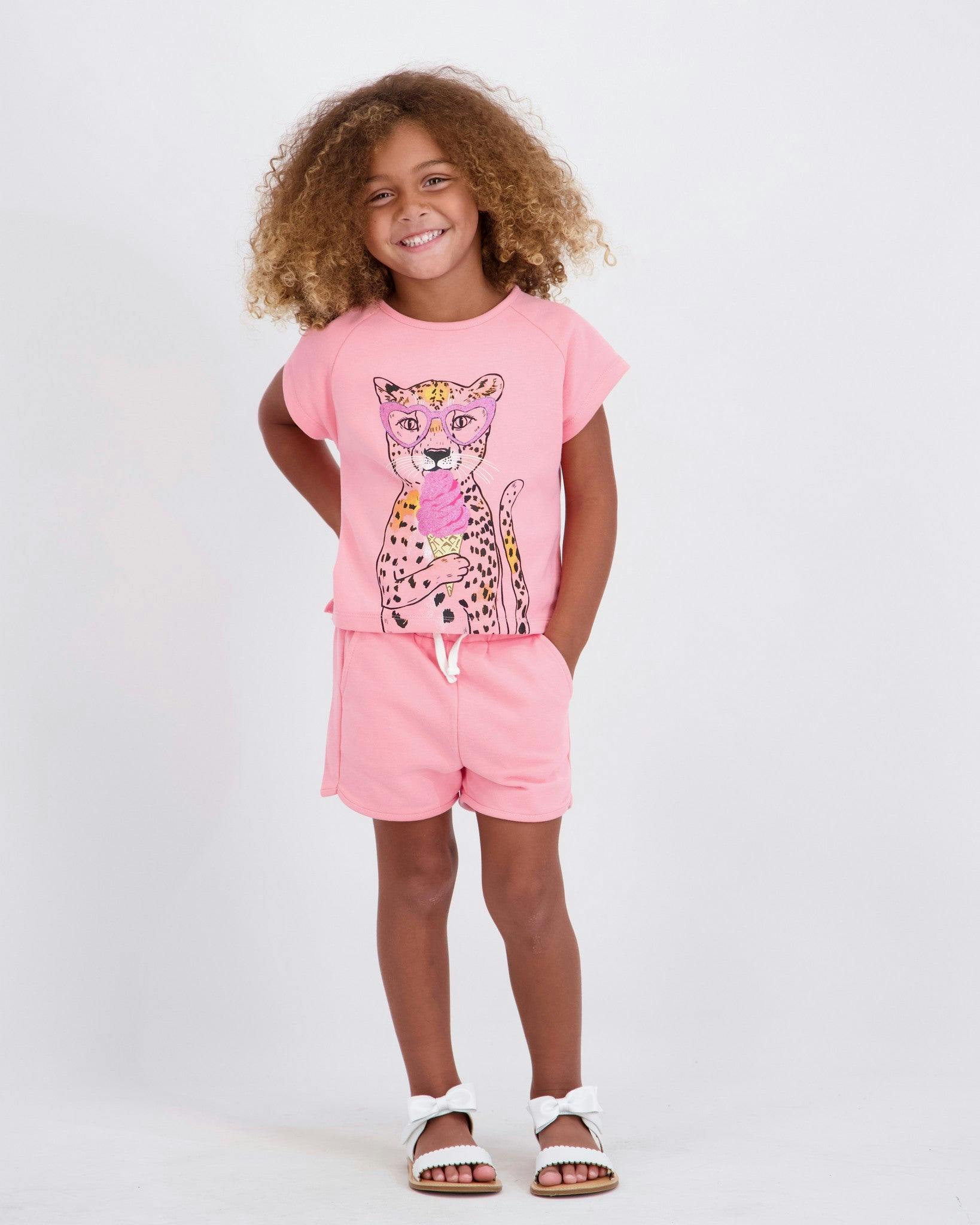 Girls French Terry Top & Short | Glitter Cheetah