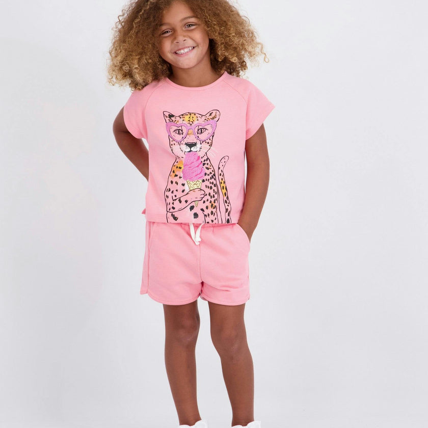 Girls French Terry Top & Short | Glitter Cheetah