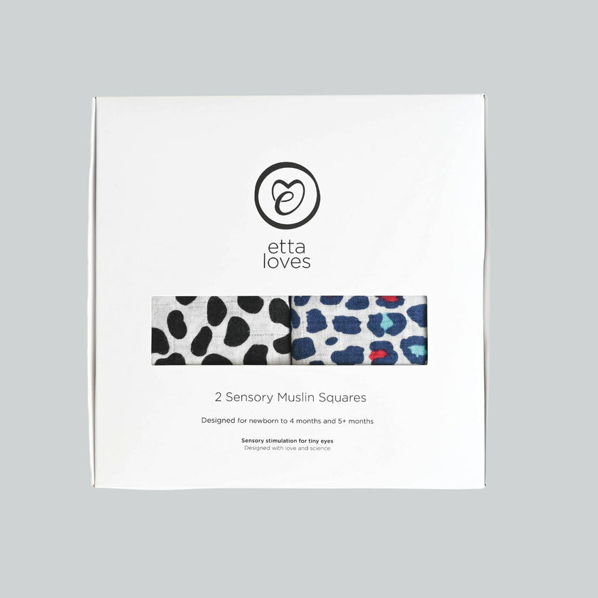 ANIMAL PRINT 2-PACK MUSLIN SQUARES - for 0 to 4 months & 5+ month old babies