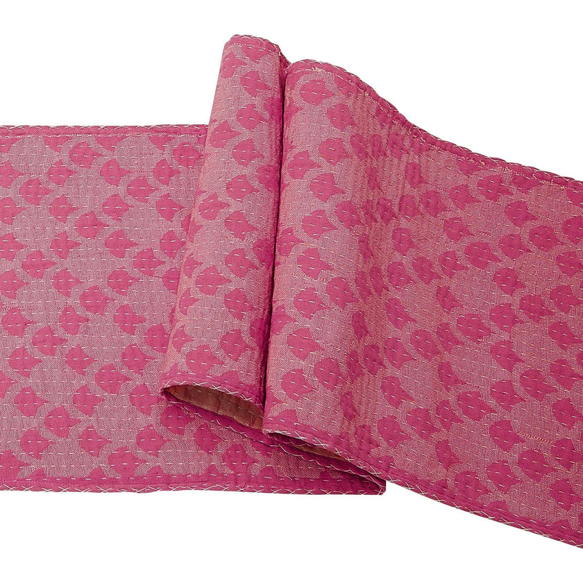 Artisan Hand Loomed Cotton Table Runner - Pink Ginkgo - 18"x96"