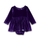 Long Sleeve Bubble Romper in Dark Purple Velvet