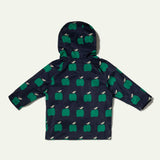 Apple Print Ribbed Cuff Hooded Zipper Raincoat, Blue
