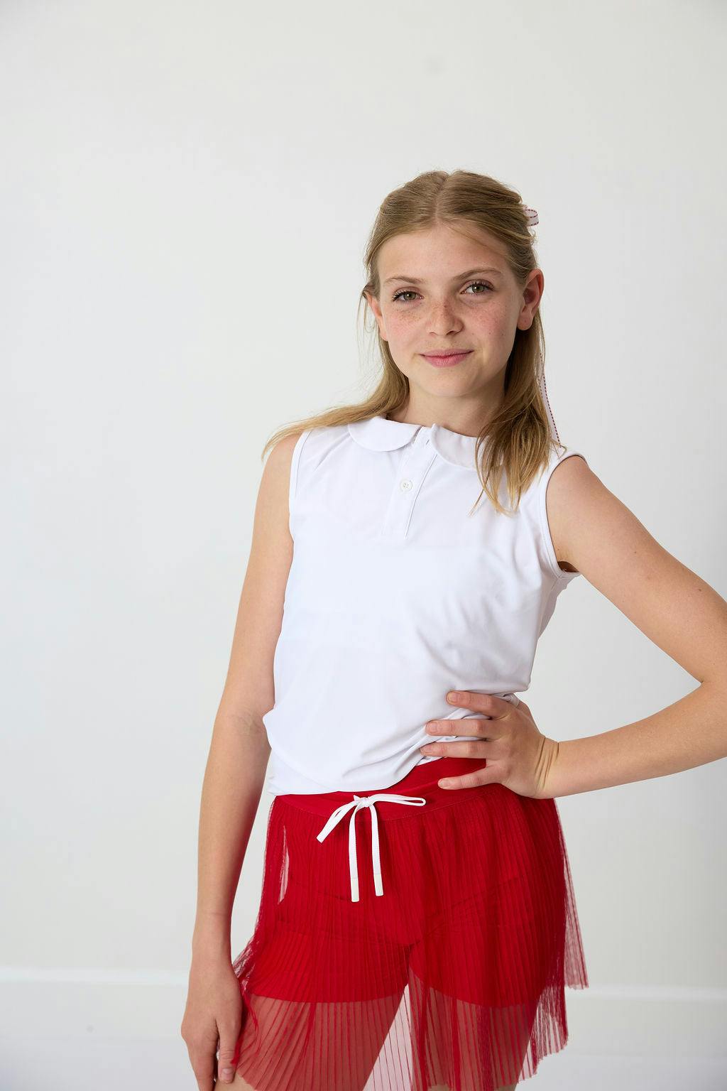 red pleated skort