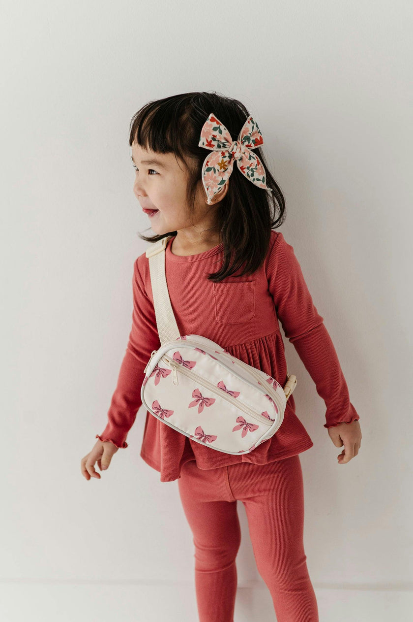 Girls Mini Belt Bag in Rose Elegance Bows
