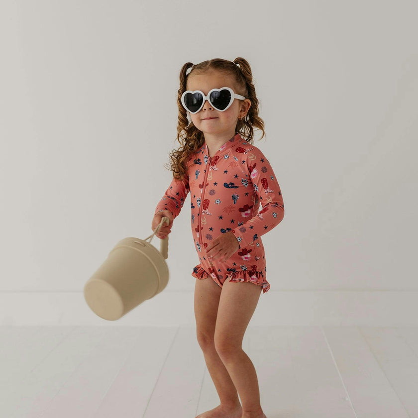 Girl's One-Piece Ruffle Rash Guard Swimsuit