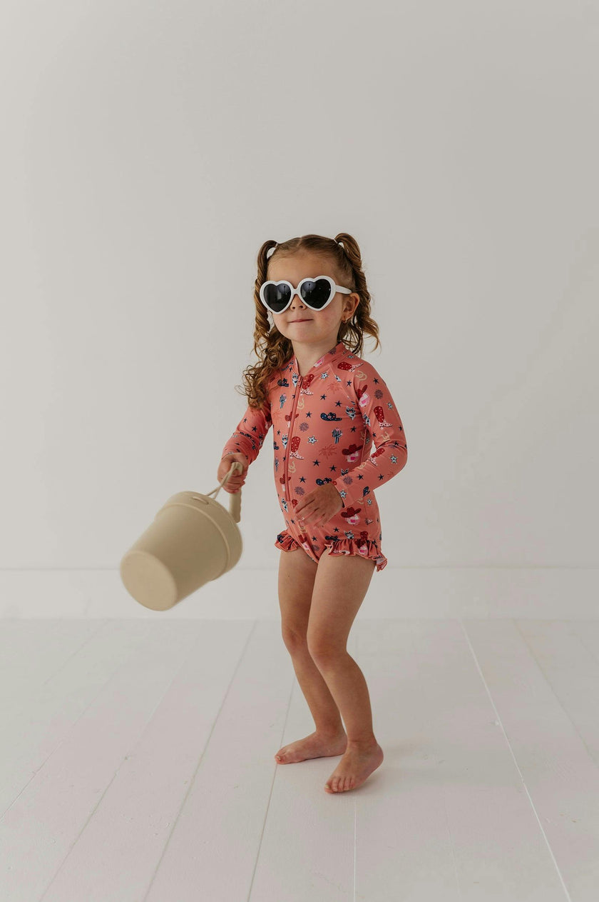 Girl's One-Piece Ruffle Rash Guard Swimsuit