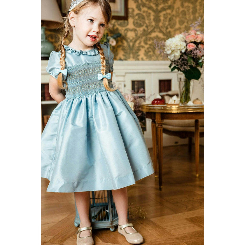 Astrid Blue Taffeta Smocked Girl Dress