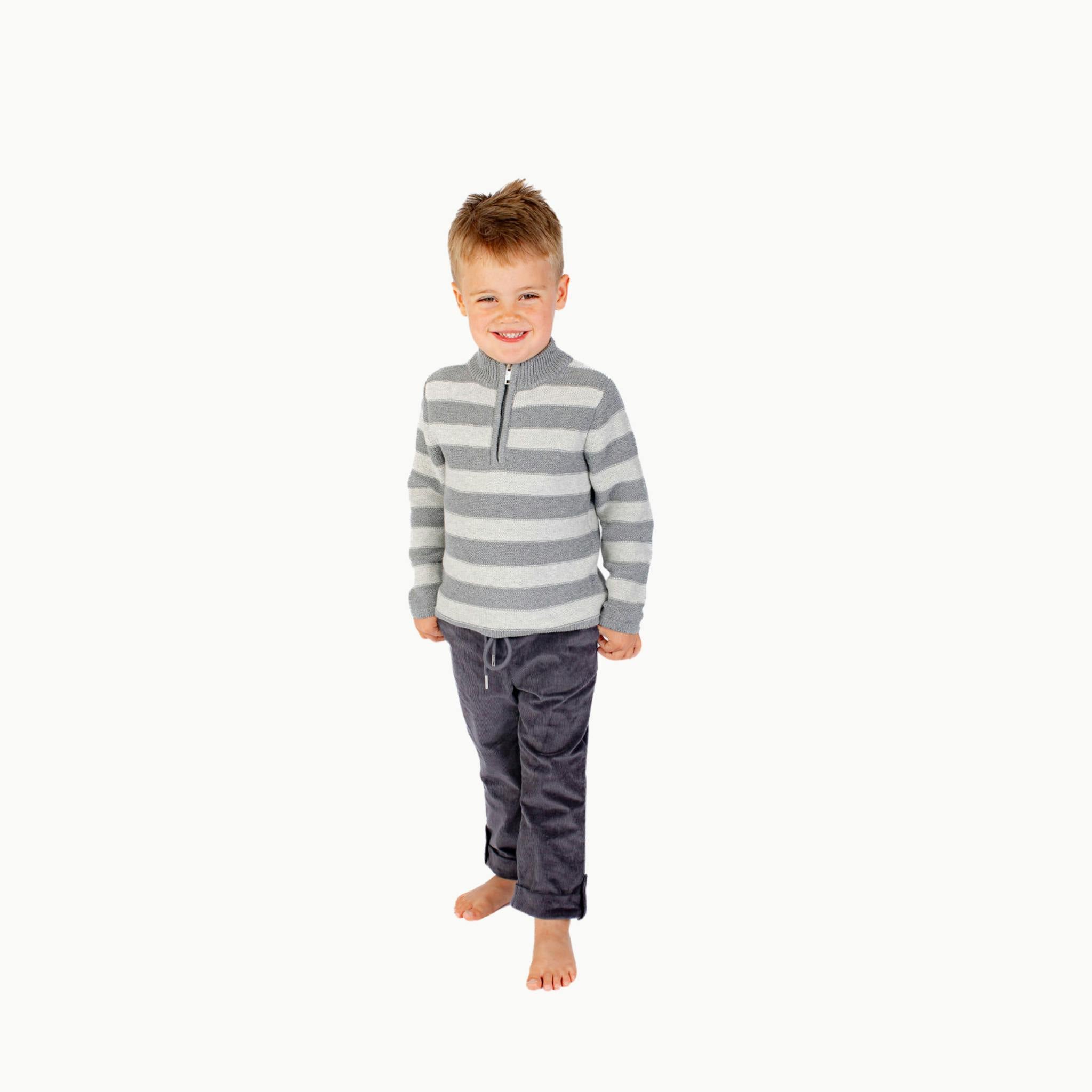 Boys' Half Zip Sweater in Gray Stripe