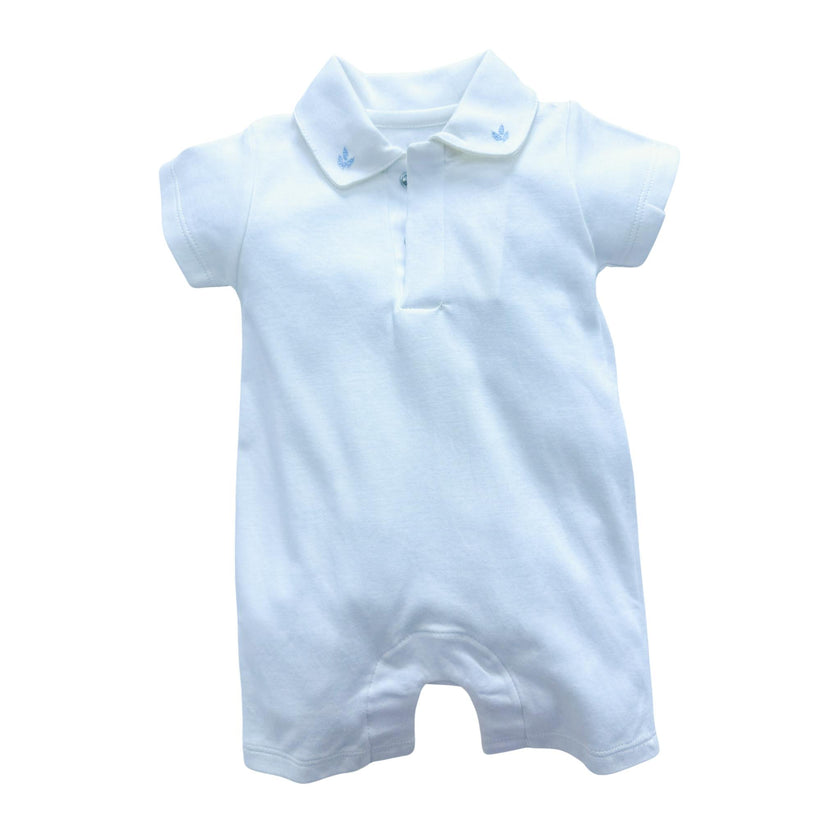 Pima Baby Romper White Oliva Blue