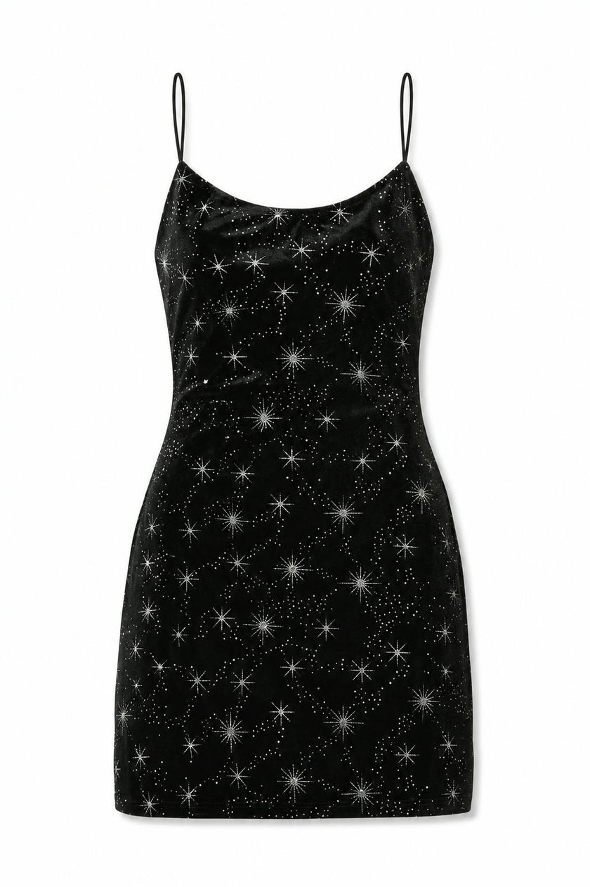 Romi Black Velour with Silver Stars Dress