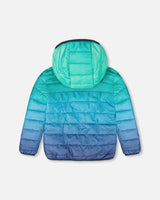 Quilted Mid-Season Jacket Green and Blue Gradient