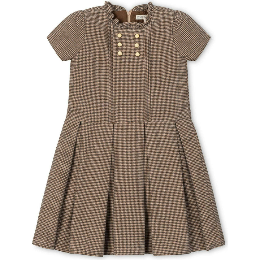Organic Ruffle Collar Pintuck Drop Waist Dress, Brown