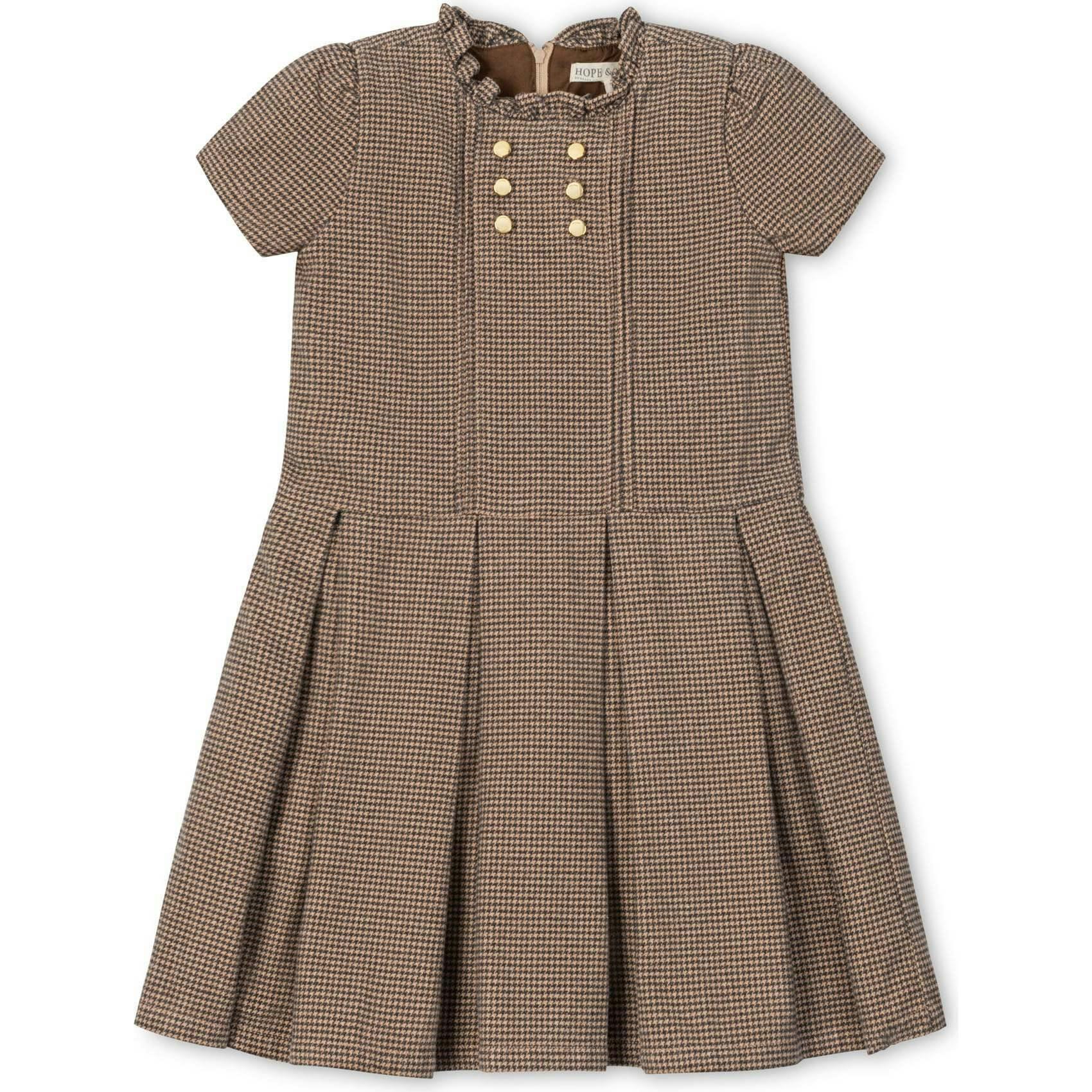 Organic Ruffle Collar Pintuck Drop Waist Dress, Brown