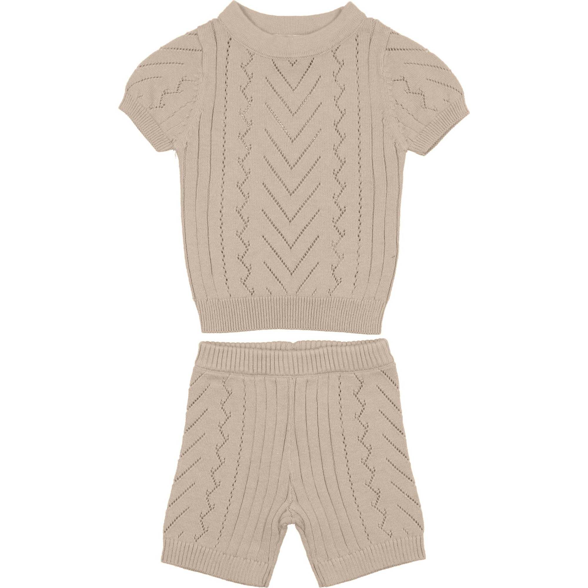 Girls Pretty Pointelle 2-Piece Top & Short Set, Beige