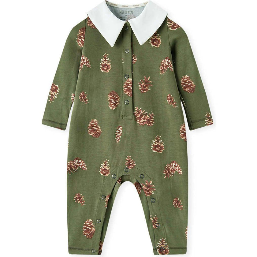 Pinecone Cotton Stretch Collar Long Sleeve Jumpsuit