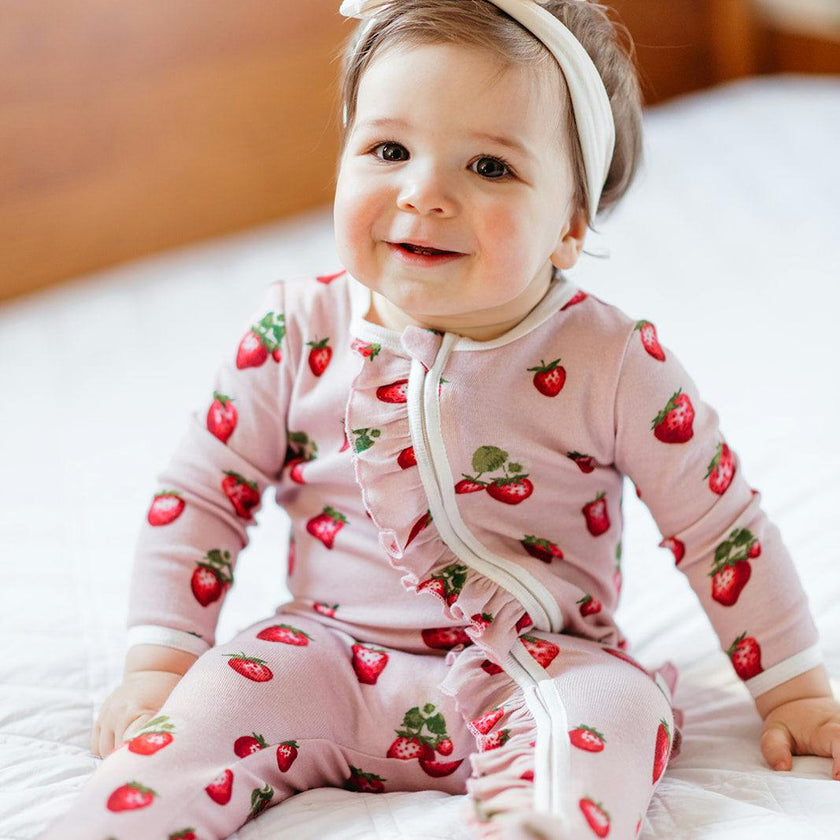 Strawberry Organic Cotton Ruffle Footed Romper