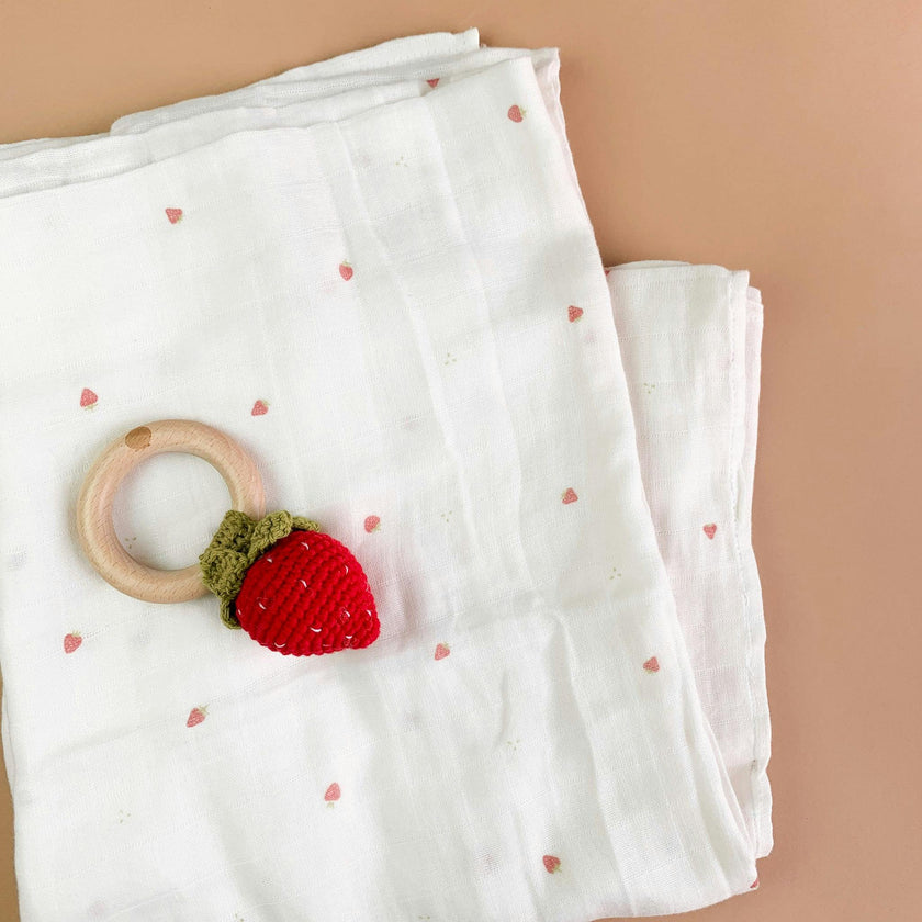 Strawberry Swaddle and Teether Set - Red Strawberry