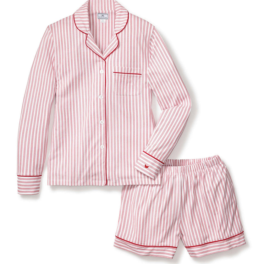 Women's Pima Long Sleeve Short Set in Antique Red Ticking