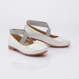 Perla Girls White & Grey Satin Ballerina Flats
