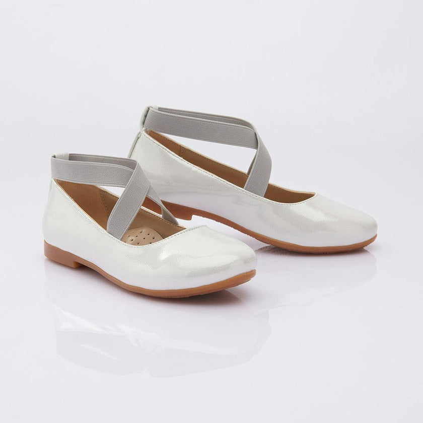 Perla Girls White & Grey Satin Ballerina Flats