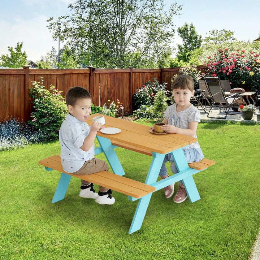 Outdoor Picnic Table & Chair Set - Wood / Petrol