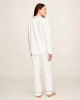 Women's Twill Pajama Set in White with Red Piping
