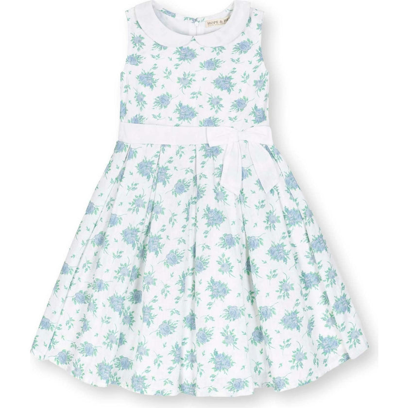 Linen Sleeveless Peter Pan Collar Tea Dress with Waist Sash, Blue