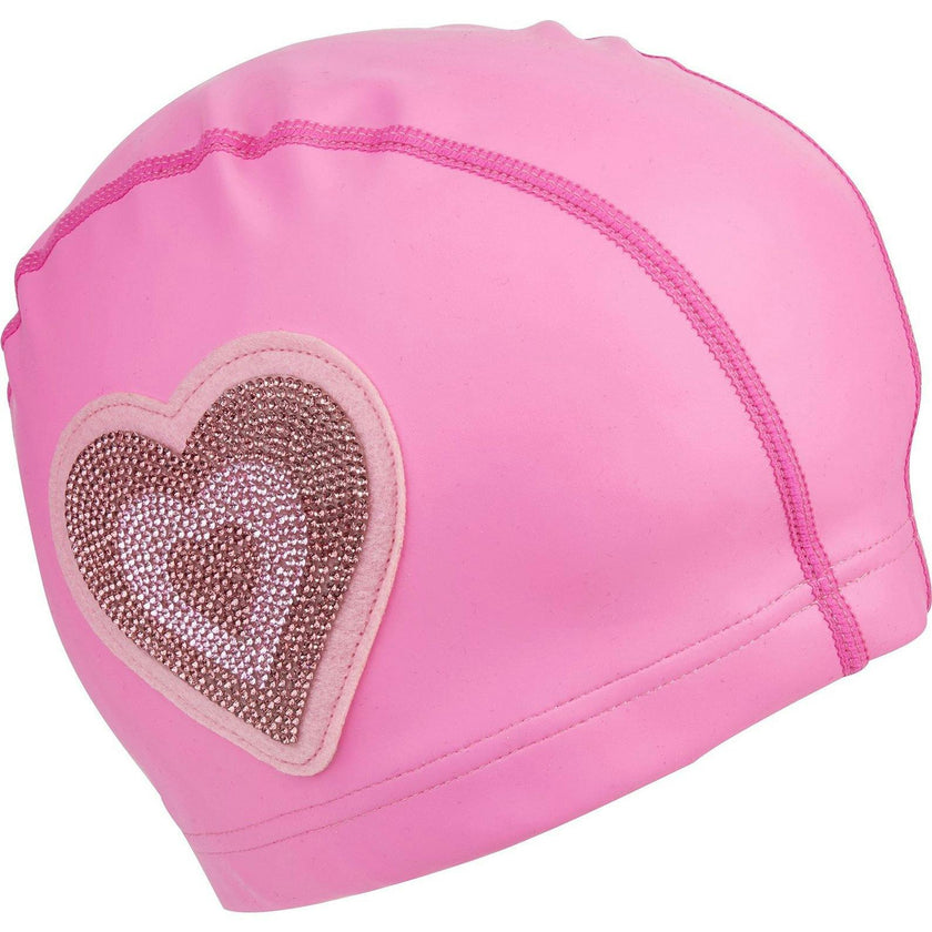 Neon Pink Heart Swim Cap