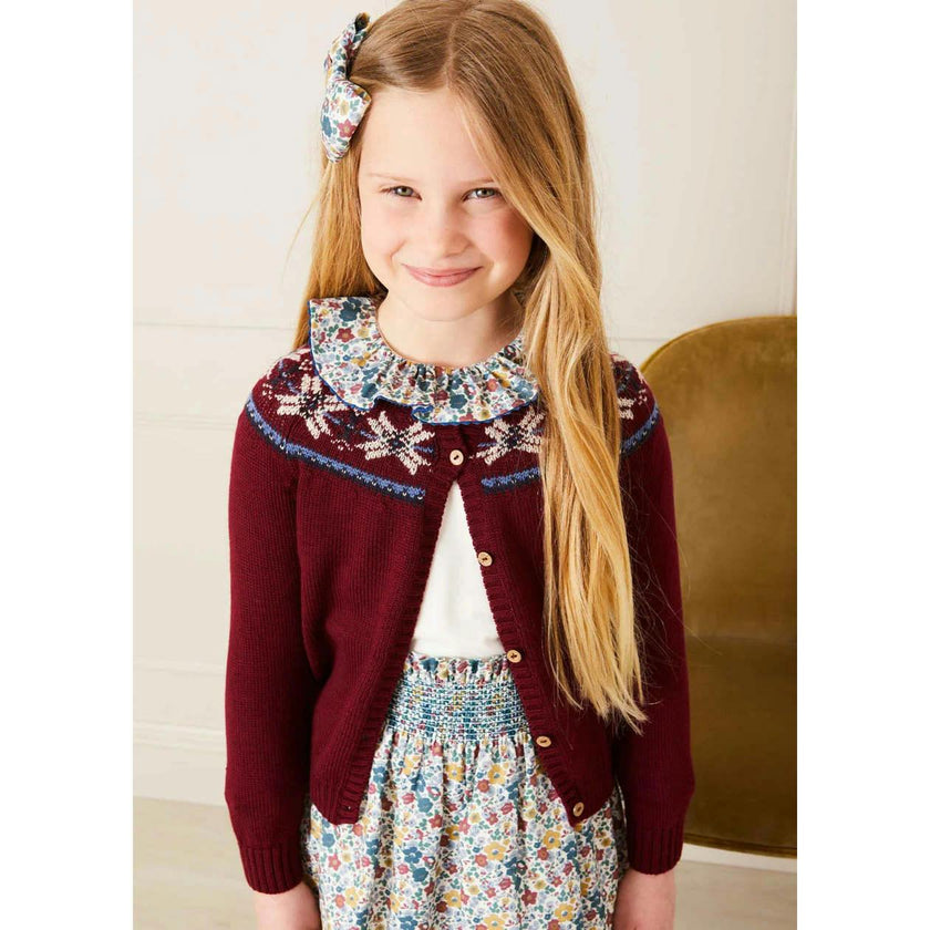 Fair Isle Cardigan in Burgundy (12mths-10yrs)