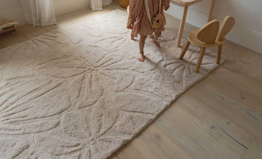 Floral Field Washable Wool Area Rug