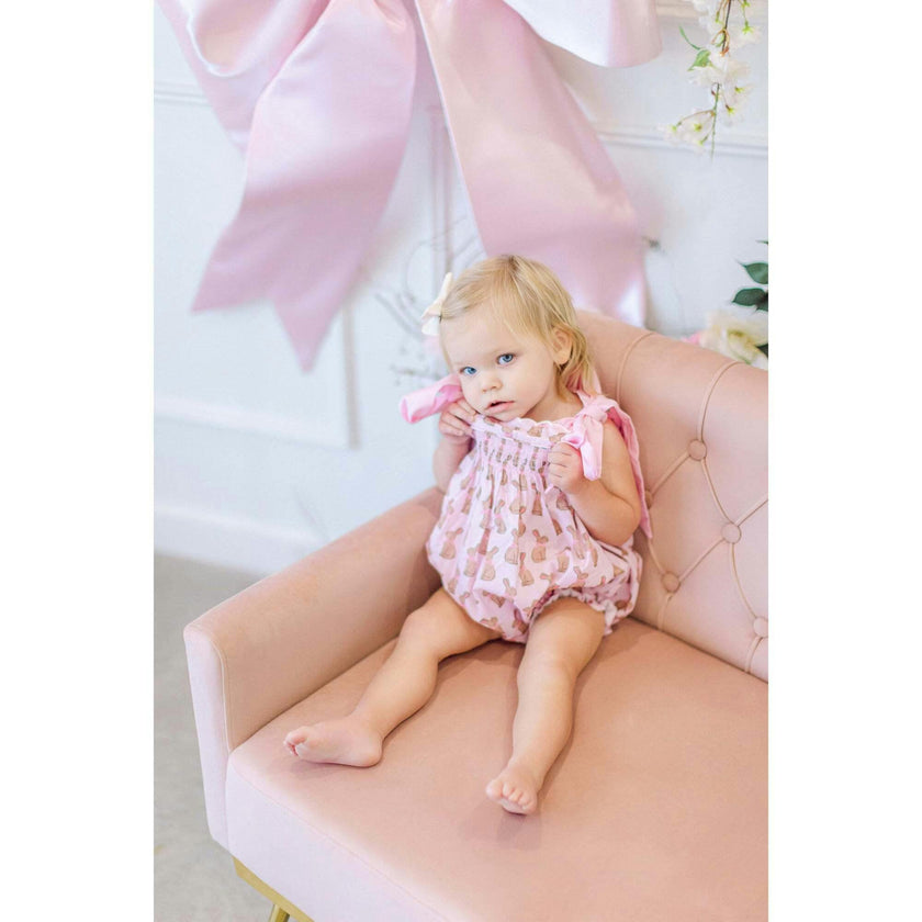 Pink Chocolate Bunny Smocked Bubble
